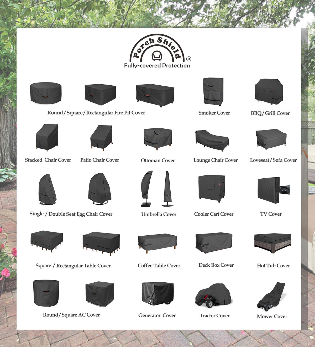 Porch Shield Fire Pit Cover - Waterproof 600D Heavy Duty Fade Resistant Square Patio Fire Pit Table Cover Black - 40 x 40 inch