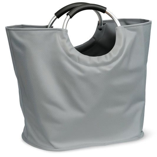VICSKY Utility Tote Bag - Lightweight & Durable Beach/Pool Bag | Soft-Padded Metal Hoop Handle | Stand-Up Reusable Grocery Tote for Shopping/Farmers Market/Picnic/Dog Walking (45L, Grey)
