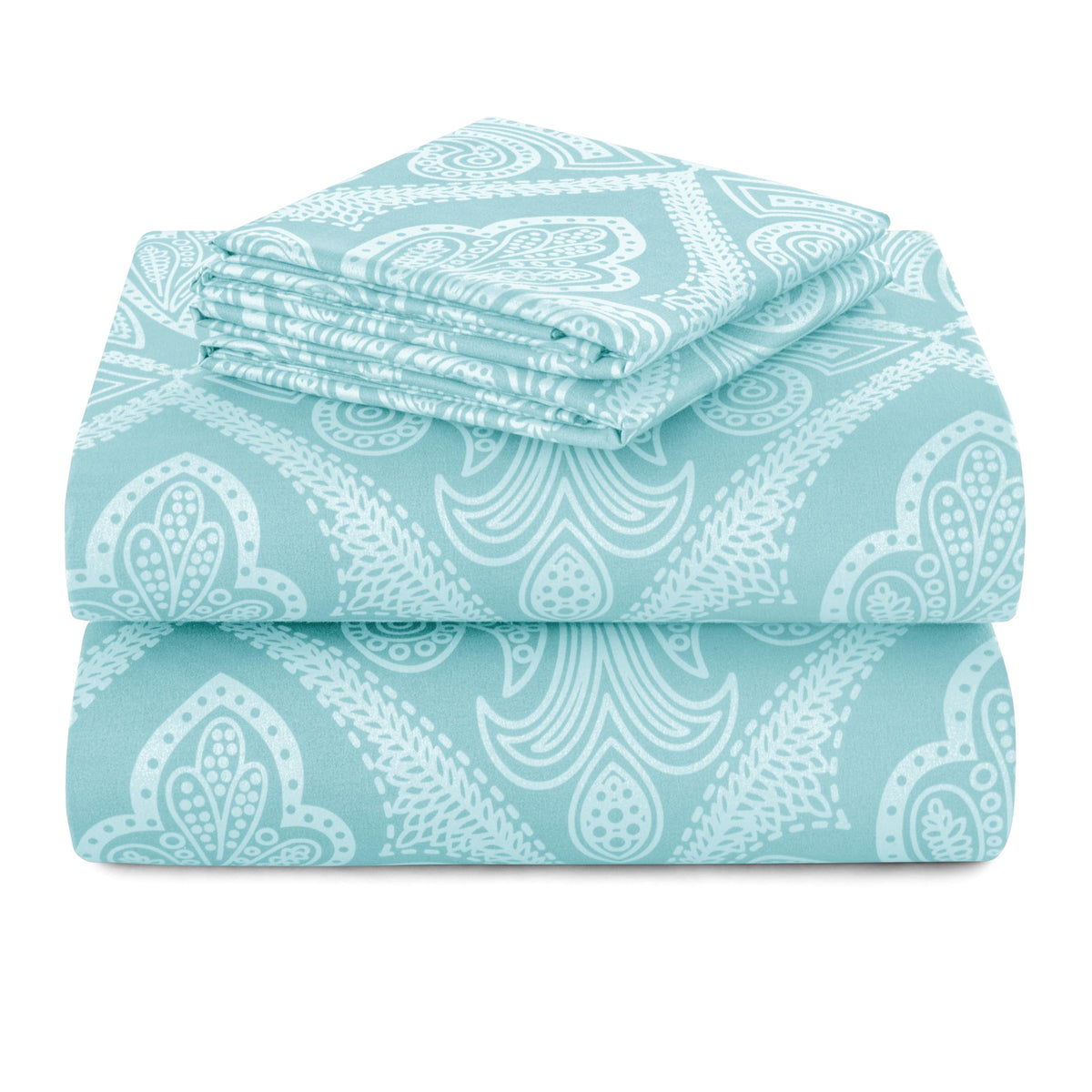 Hannah Linen Paisley King Sheet Set, 4 PC Soft Microfiber Wrinkle Free Sheets - Luxurious Printed Bed Sheets Includes Flat Sheet, Fitted Sheet with Deep Pockets, & 2 Pillowcases - Blue