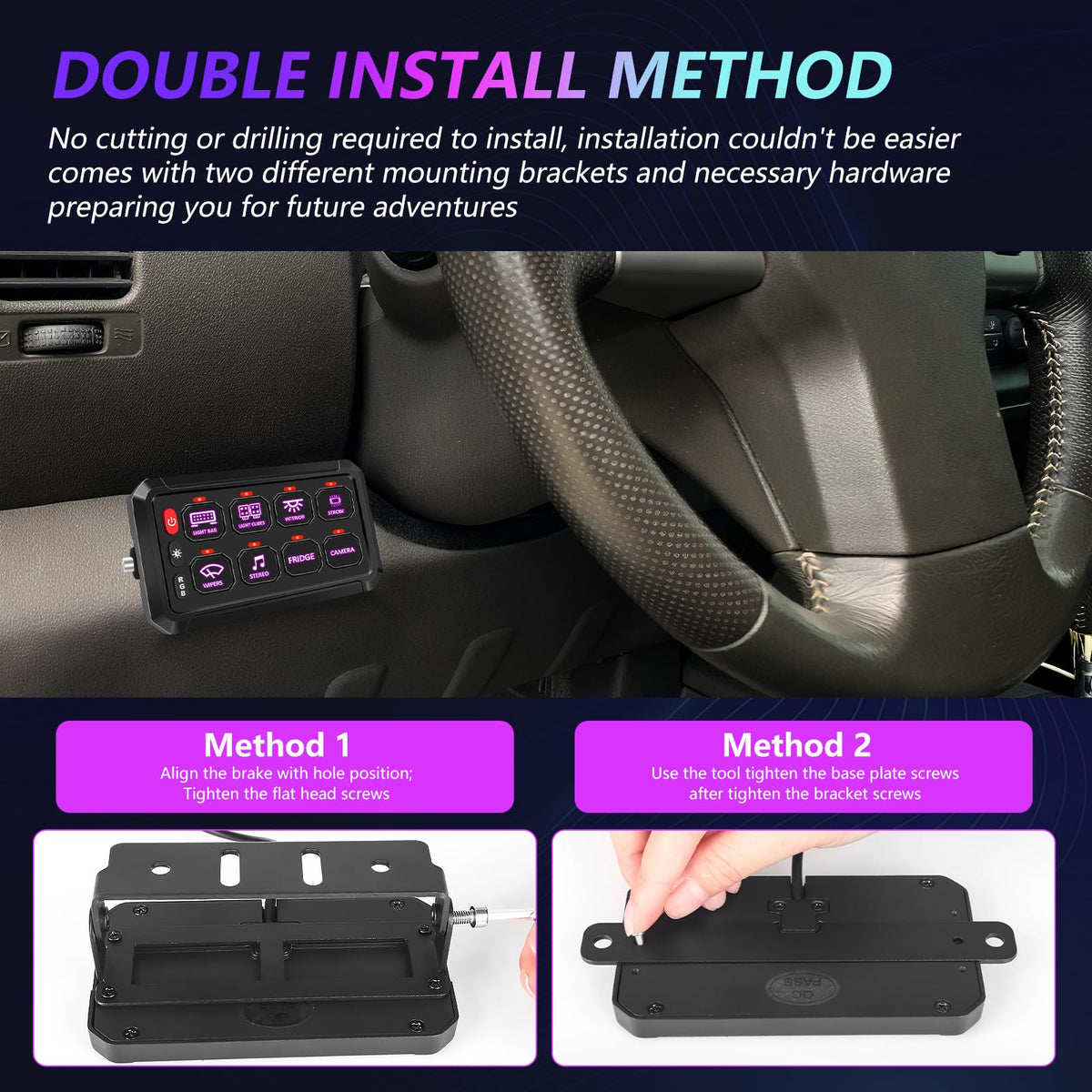 Chelhead 8 Gang RGB Switch Panel 12V Switch Toggle Momentary Pulsed 8 Circuit Control Relay Waterproof Compatible with Bus Car UTV ATV SUV Jeep Golf Cart Off-Road
