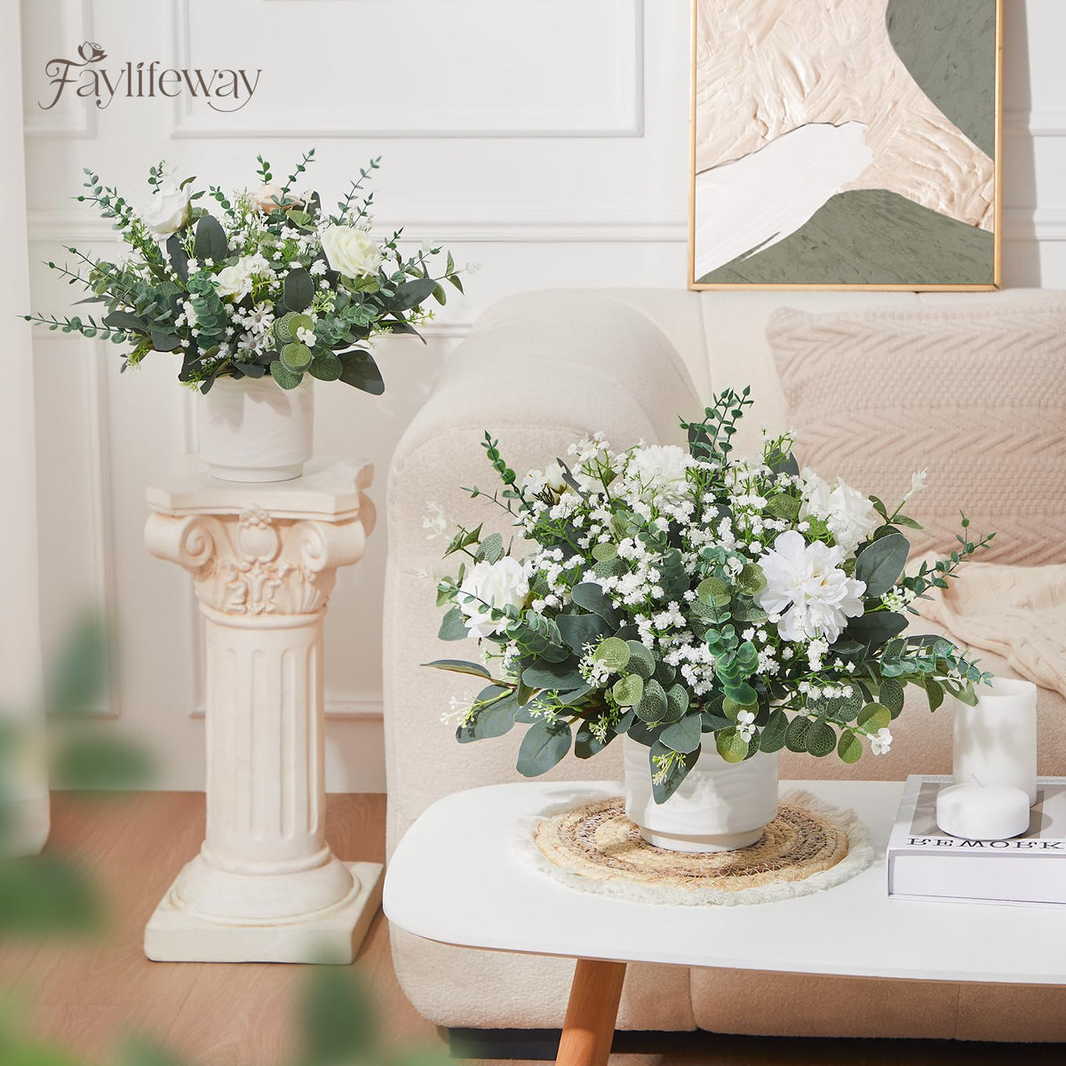Faylifeway 120 Pcs 4 Kinds Mixed Eucalyptus Greenery Stems, Baby Breath Flowers Artificial Bulk and Greenery Stems for DIY Bouquets Wedding Home Floral Decor