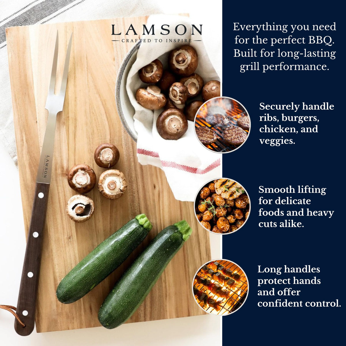 Lamson Premier 20" Walnut 4-Piece Deluxe BBQ Set