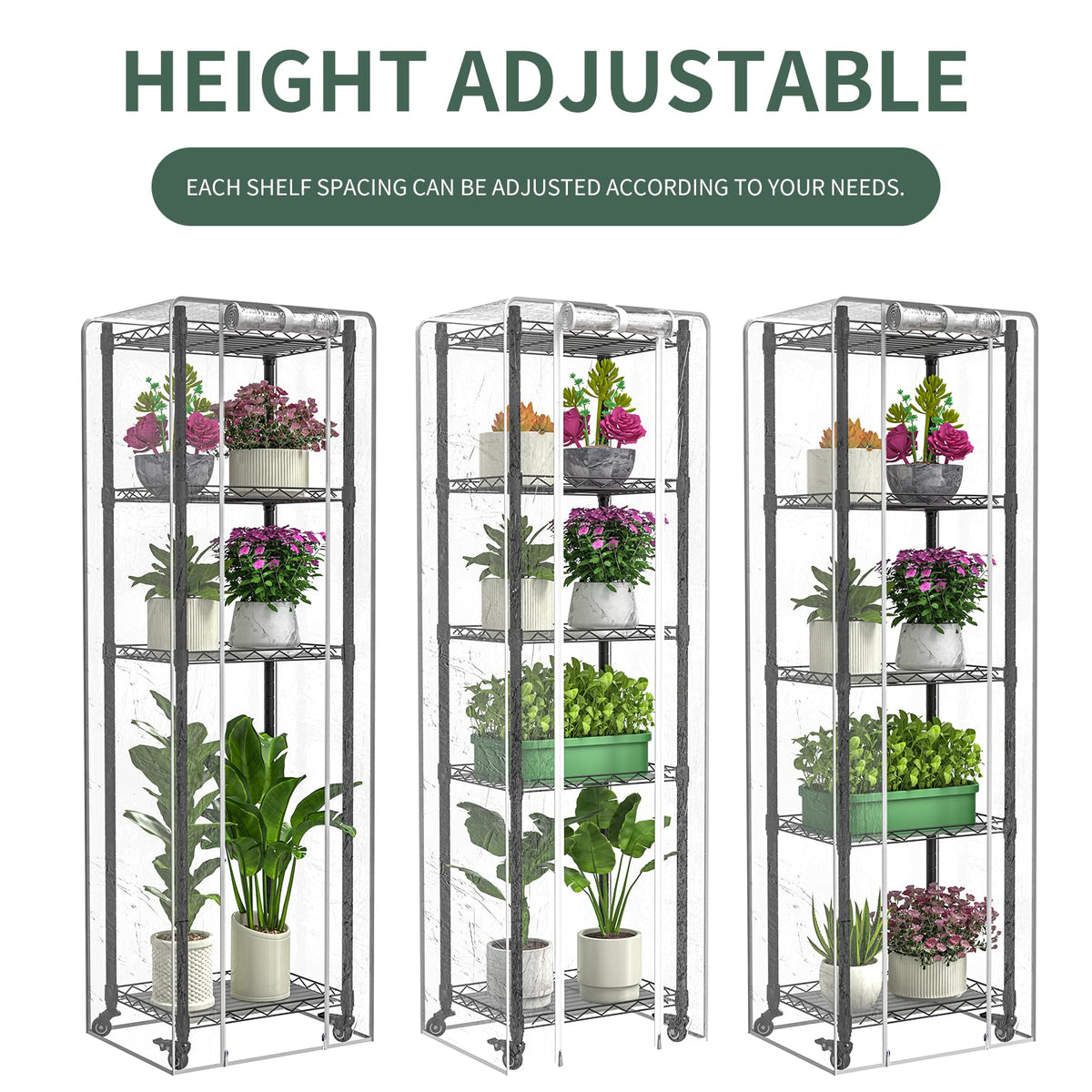sagrynfp Indoor Greenhouse with Grow Lights,with 40W Full Spectrum Growing Lamps for Seed Starting , 5 Tier 15.7" L×11.8" W×62.3" H Mini Greenhouse，Grow Light Shelf with Tent and Thermometer