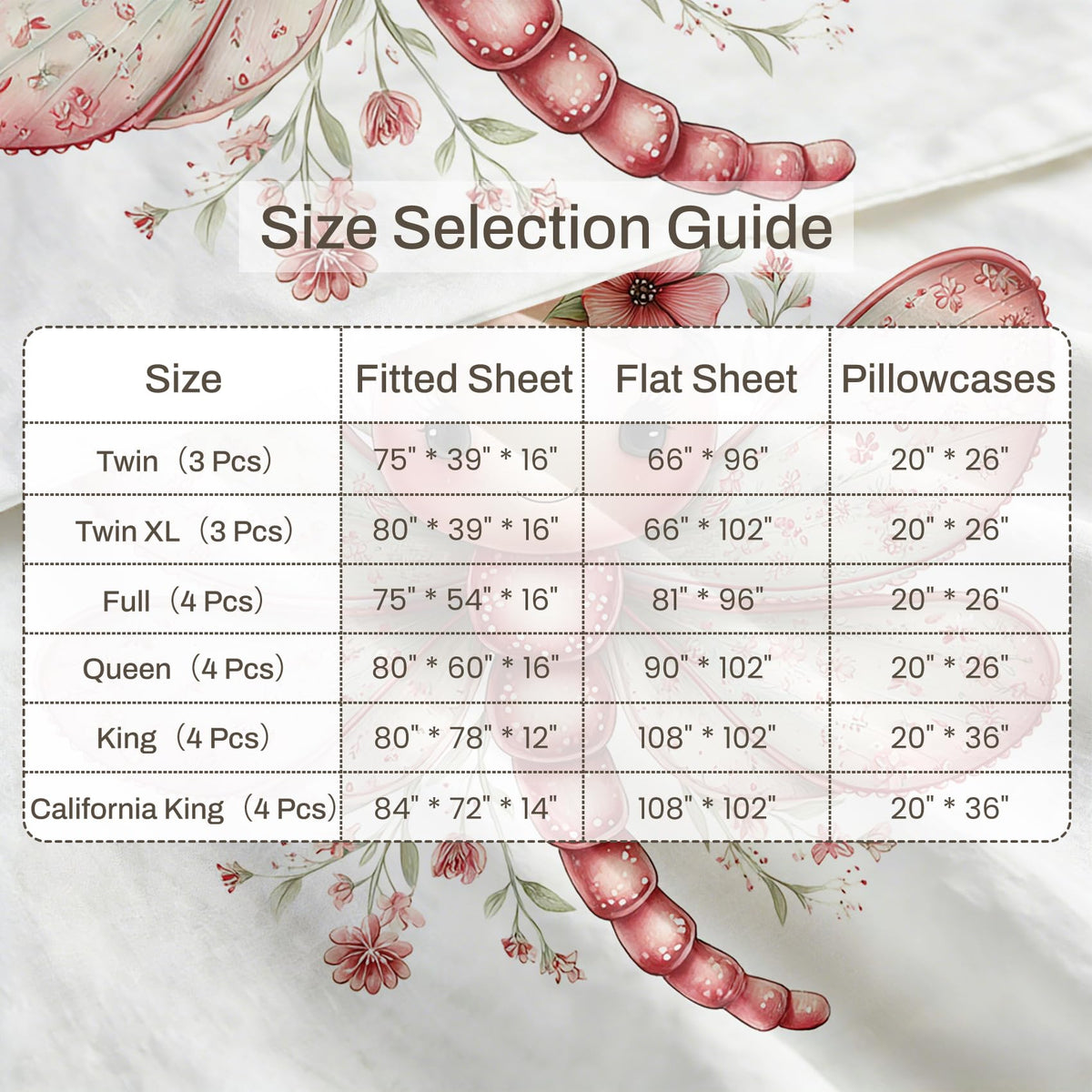 Cute Dragonfly King Bedding Set Girls Kawaii Sheet Sets