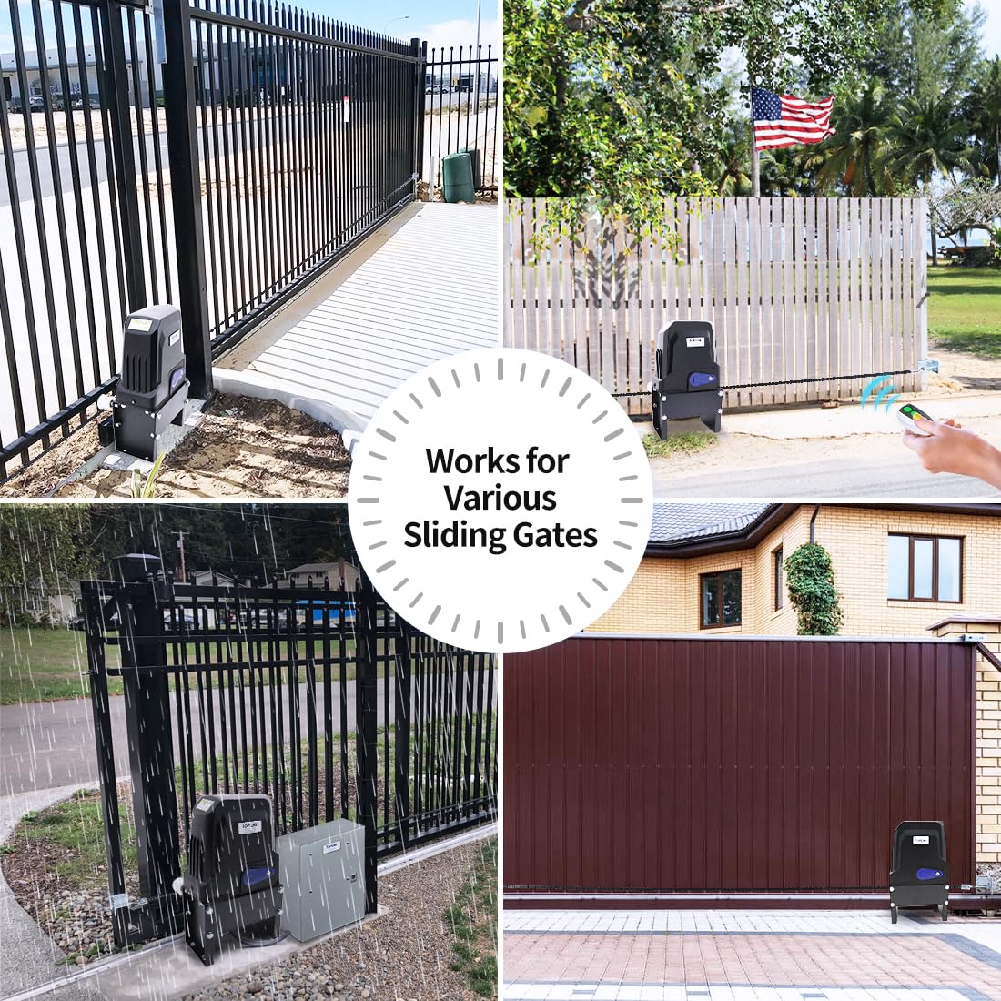 TOPENS BK800 Automatic Sliding Gate Opener Strong Belt Silent Drive Electric Gate Motor for Heavy Driveway Slide Gate Up to 1800 Pounds, Gate Operator AC Powered with 40ft Belt and Remote Control
