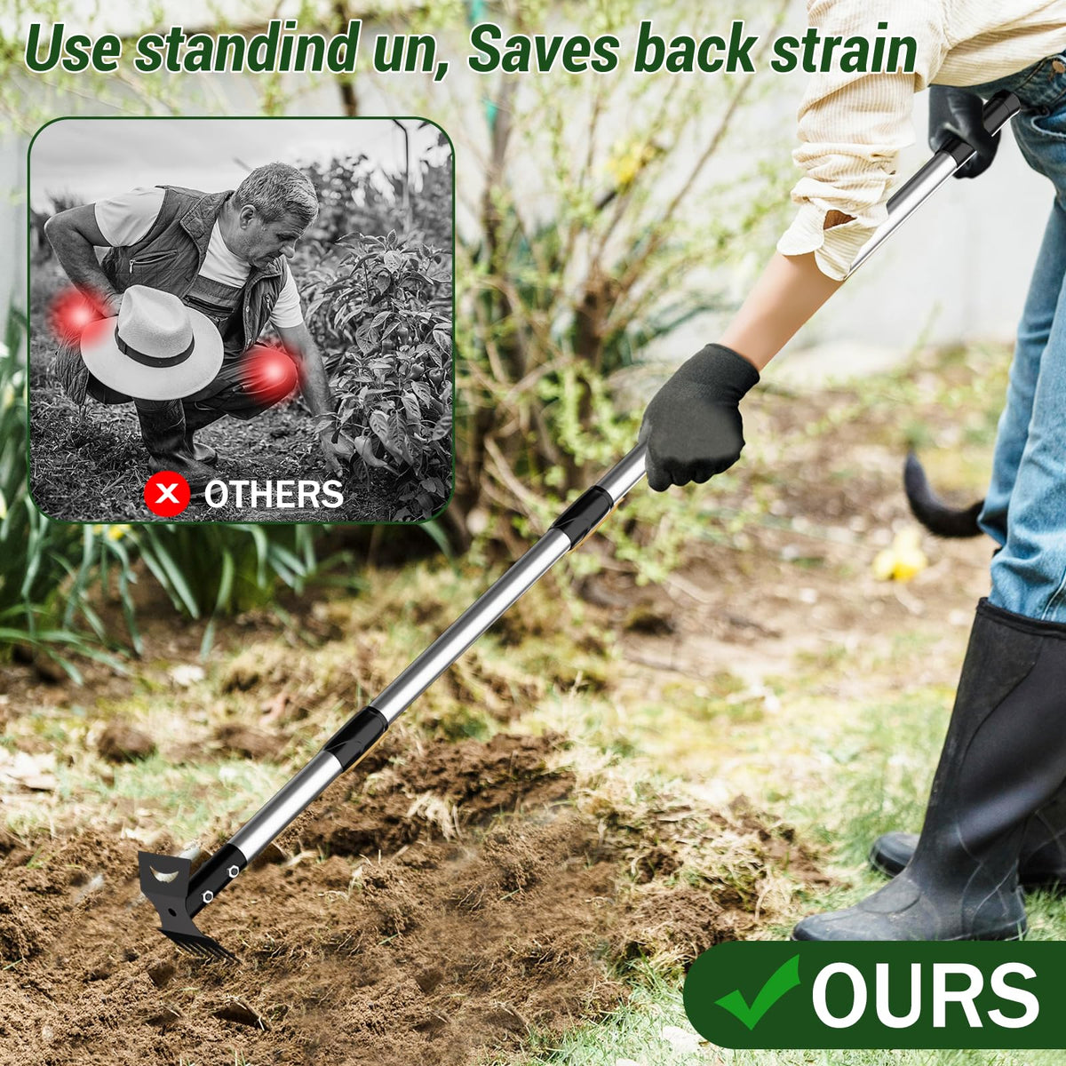 Ukiupop Weed Puller Tool with Long Handle – 2-in-1 Handle Garden Hoe and Weed Rake, Hoe Garden Tool for Home Gardens, Lawns, and Yards