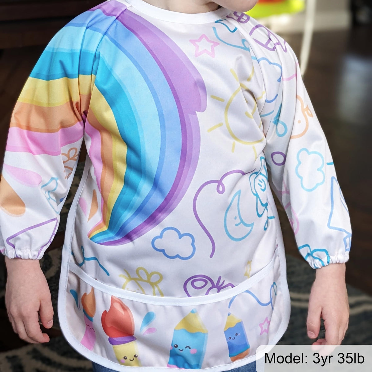 Madrona Brands Rainbow Doodle Full Long Sleeve Waterproof Toddler Art Smock | Crafts Cover, Paint Apron, Baby Bib | Fits Kids 1-3 Years