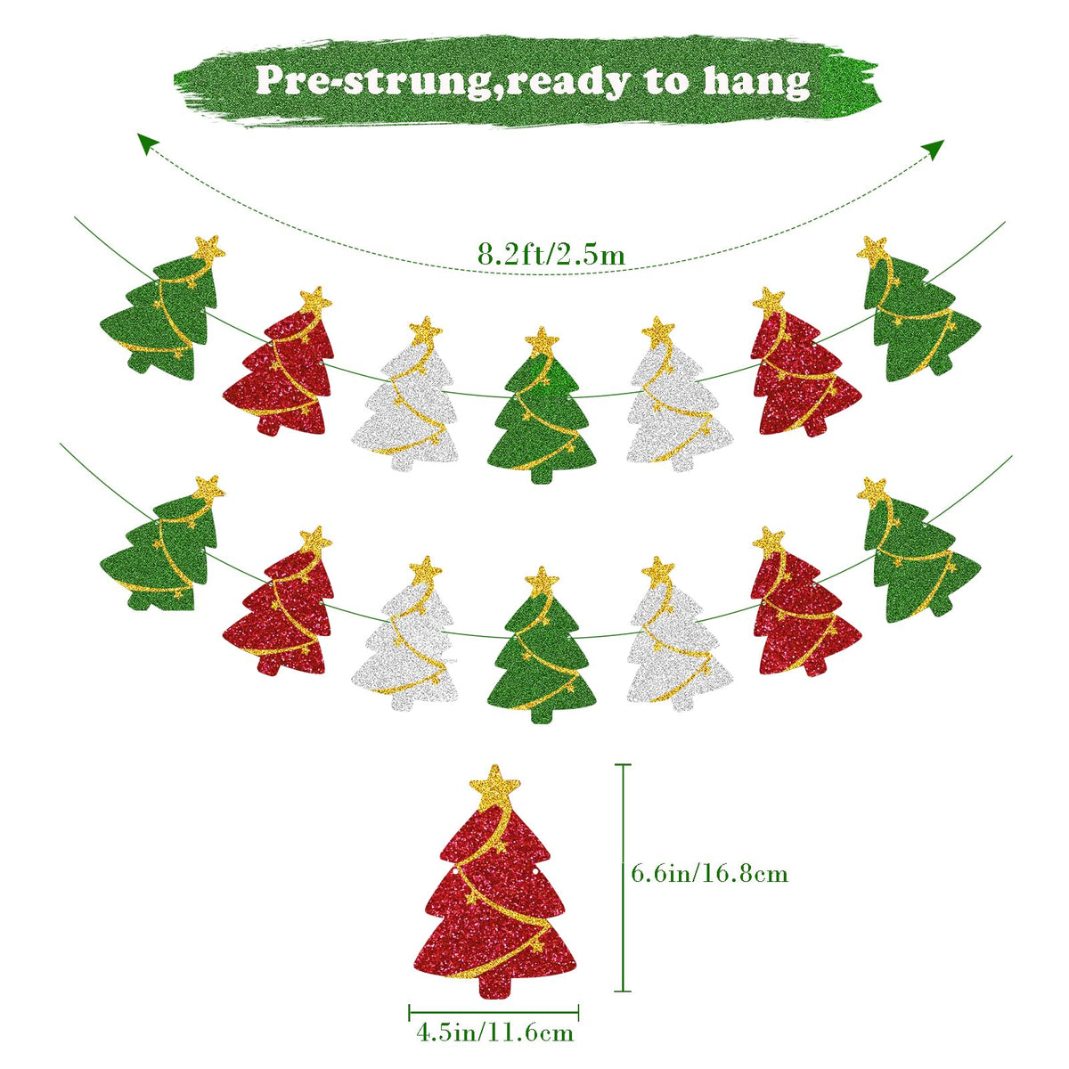 Tinbax Christmas Decorations - Christmas Tree Banner Garland for Xmas Hanging Decor(Pre-Strung)