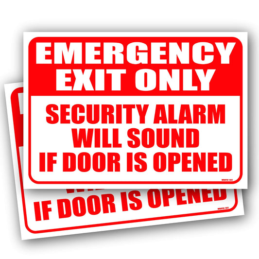 (2 Pack) Emergency Exit Only Alarm Will Sound Sign, Emergency Exit Only Door Sign Self Adhesive Sticker Decal, 10 x 7 Inch
