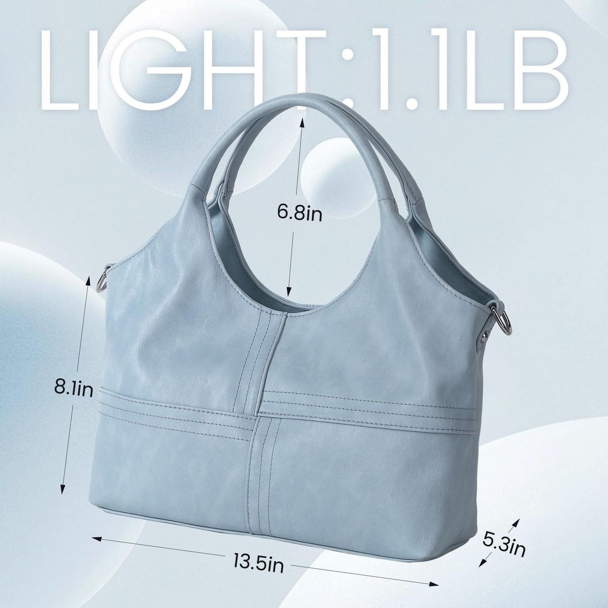 KOGTLA Vegan Leather Purses for Women with Detachable Satchel Strap, Ladies Handbags, Tote Hobo Bags with Top Handle Light Blue