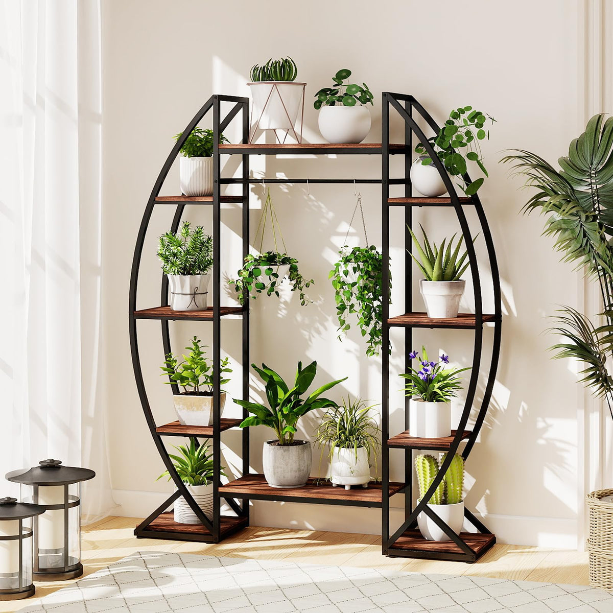 Giantex Plant Stand Indoor with Grow Lights, 10-Tier 63" Tall Metal Plant Shelf for Multiple Plants, Decorative Curved Large Flower Stand Display Pot Rack for Living Room, Home, Balcony, Patio