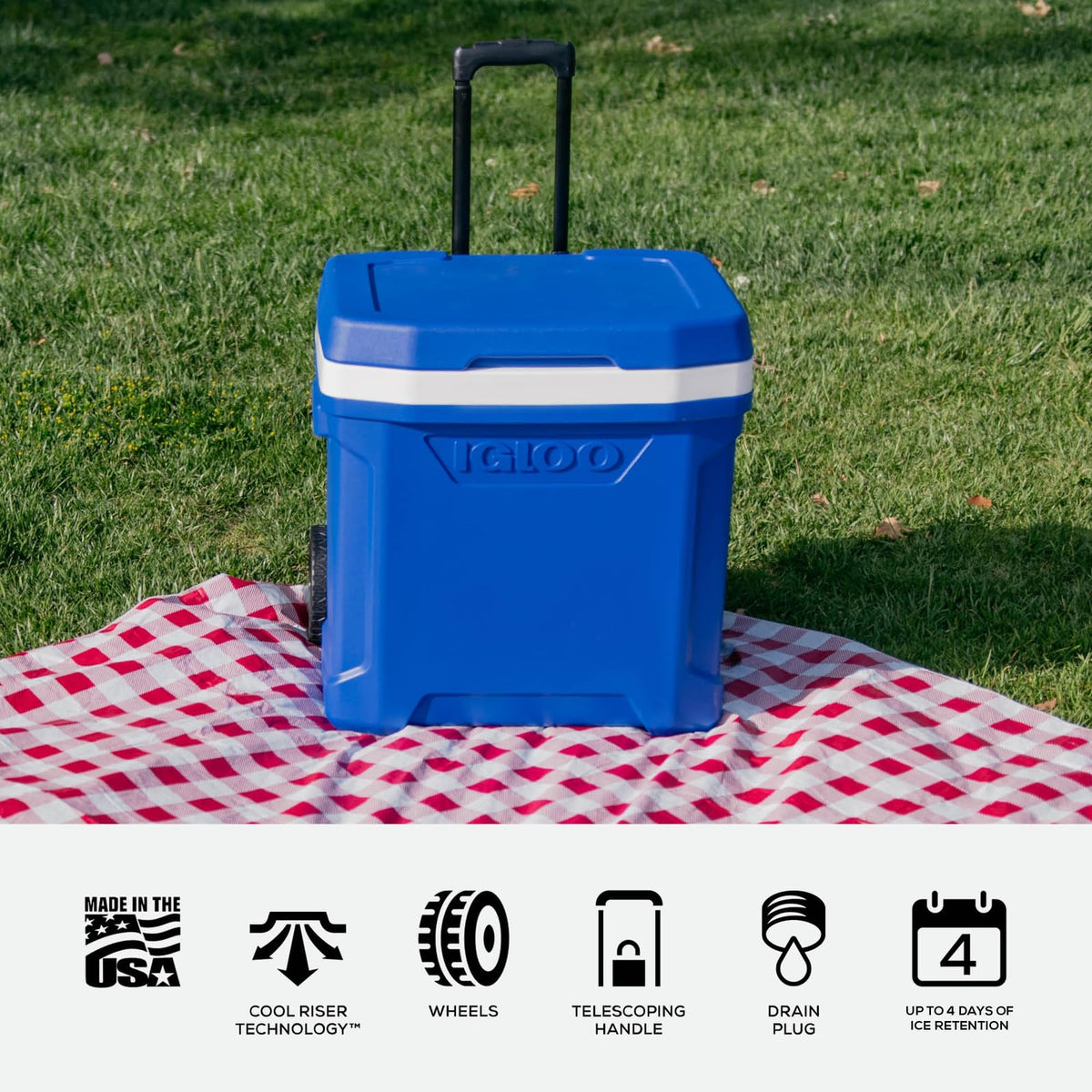 Igloo 28 Qt Blue Wheeled Cooler with Locking Telescoping Handle