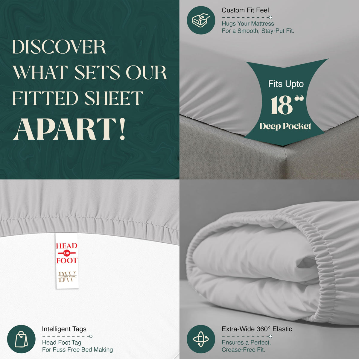 BlissBay Weave 100% Egyptian Cotton Sheet Set Queen Size 4 PCs Sateen Weave Cooling Soft Wrinkle Resistant 18 inches Deep Pocket | 1 Fitted Sheet, 1 Flat Sheet, 2 Pillowcases | Silver