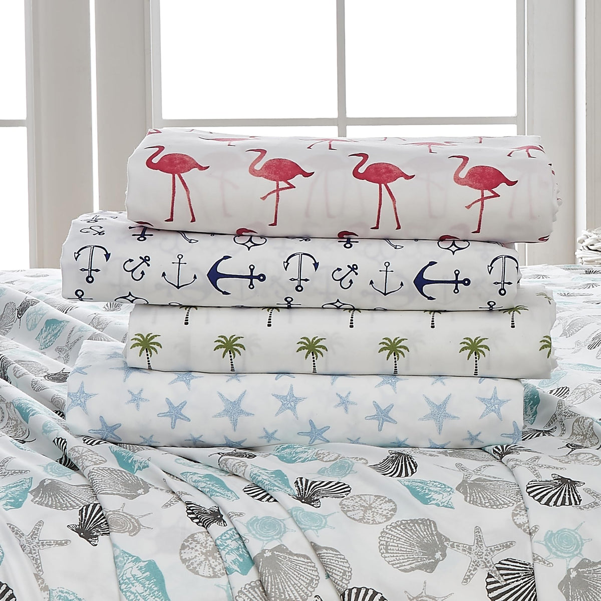Great Bay Home Twin Coastal Microfiber Sheet Set - 3-Piece Nautical-Printed, Ultra-Soft Sheets - Beach-Themed Bedding Sheets & Pillowcases (Palm Tree)