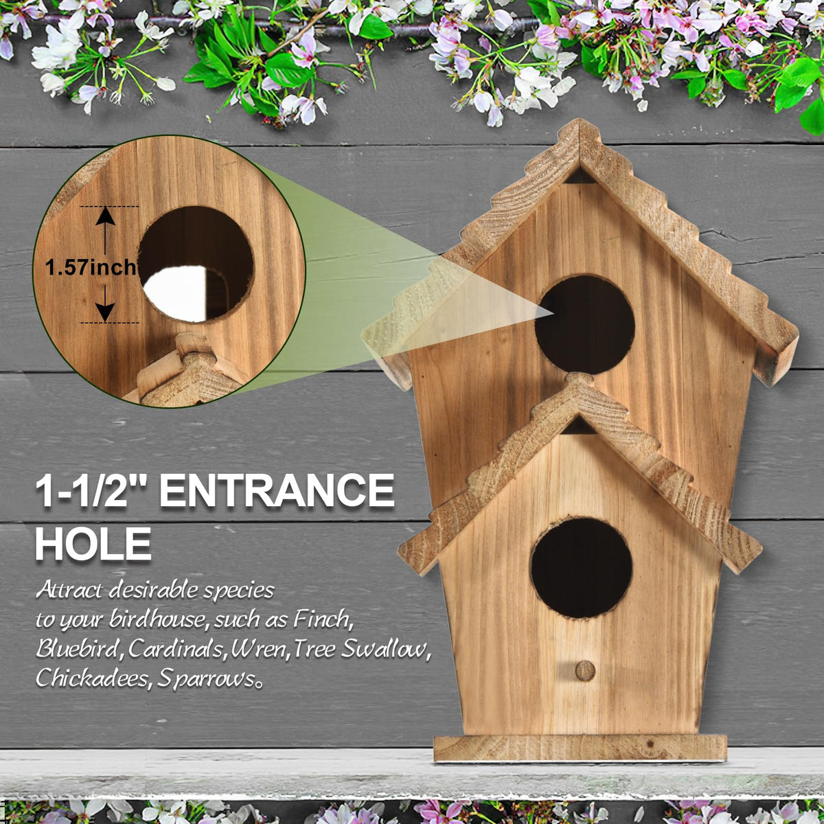 NATUREYLWL Bird Houses for Outside-2 Hole Wooden Outdoor Bird House,Wild Bird Box House,Nesting Box Birdhouse,Garden Bird Roosting