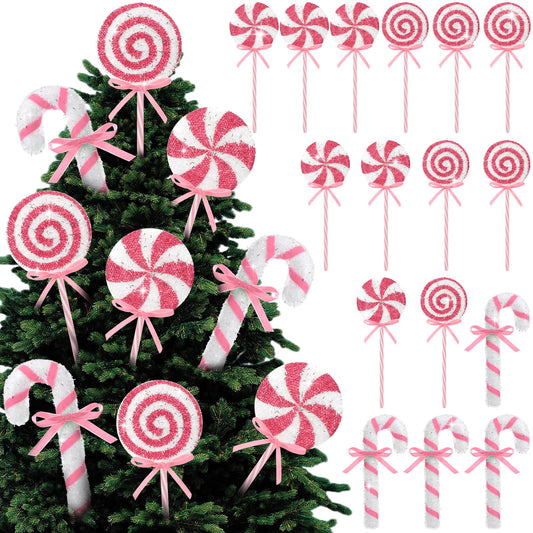Threehoney 16 Pcs Candy Cane Christmas Decorations, Christmas Glitter Candy Cane Hanging Ornaments Xmas Swirl Windmill Lollipop Home Decor for New Year Xmas Indoor Home Supplies(Pink,Sweet)