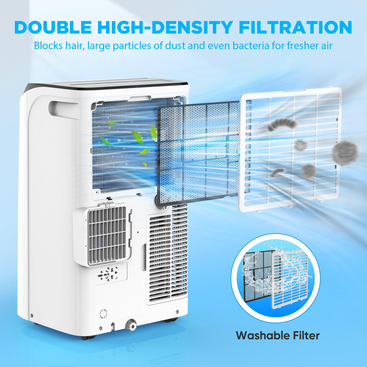 14,000 BTU Portable Air Conditioner Cools Up to 700 Sq.Ft, 3-IN-1 Energy Efficient Portable AC Unit with Remote Control & Installation Kits for Large Room, Campervan, Office, Temporary Space