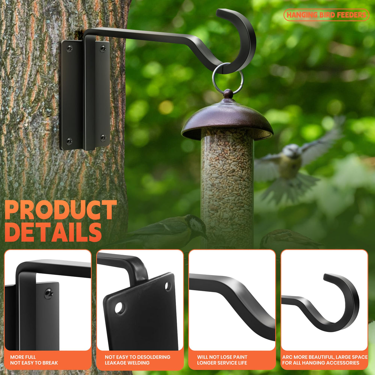 BAERFO Plant Hanger Outdoor(6 Inch/2 Pack) Heavy Duty Hanging Plant Bracket for Hanging Plants Outside, Plant Wall Hooks for Bird Feeders, Wind Chimes, Flower Baskets