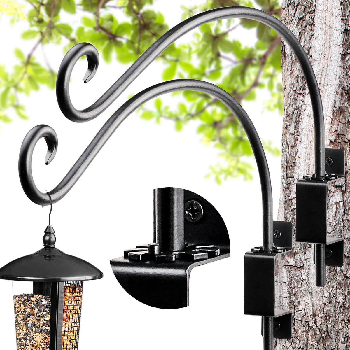 AJART Bird Feeder Hanger of Swivel Hanging Plant Bracket for Outdoor(Black) More Suitable for Outside birdhouses Plant Hooks (16"-2PCs)