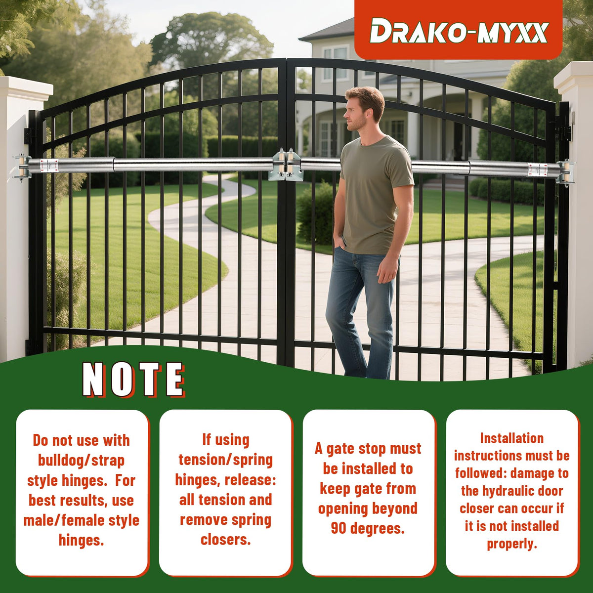 Upgraded TB200SS Stainless Steel Hydraulic Gate Closer Set, Heavy-Duty Weatherproof Outdoor Design, Fits 60–140 Lbs, 40–64 Inches Gate Width, for Farm, Ranch, Fence, Warehouse, Stadium