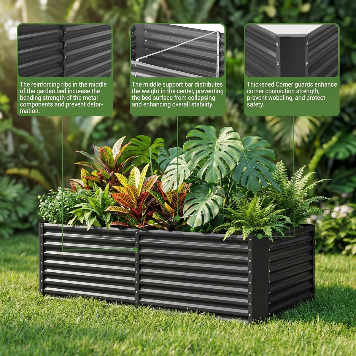 Land Guard 2 Pack 6×3×2 ft Galvanized Metal Raised Garden Bed, 2FT Deep Root Elevated Planter Box Steel Large Vegetable Flower Bed Kit, Gray