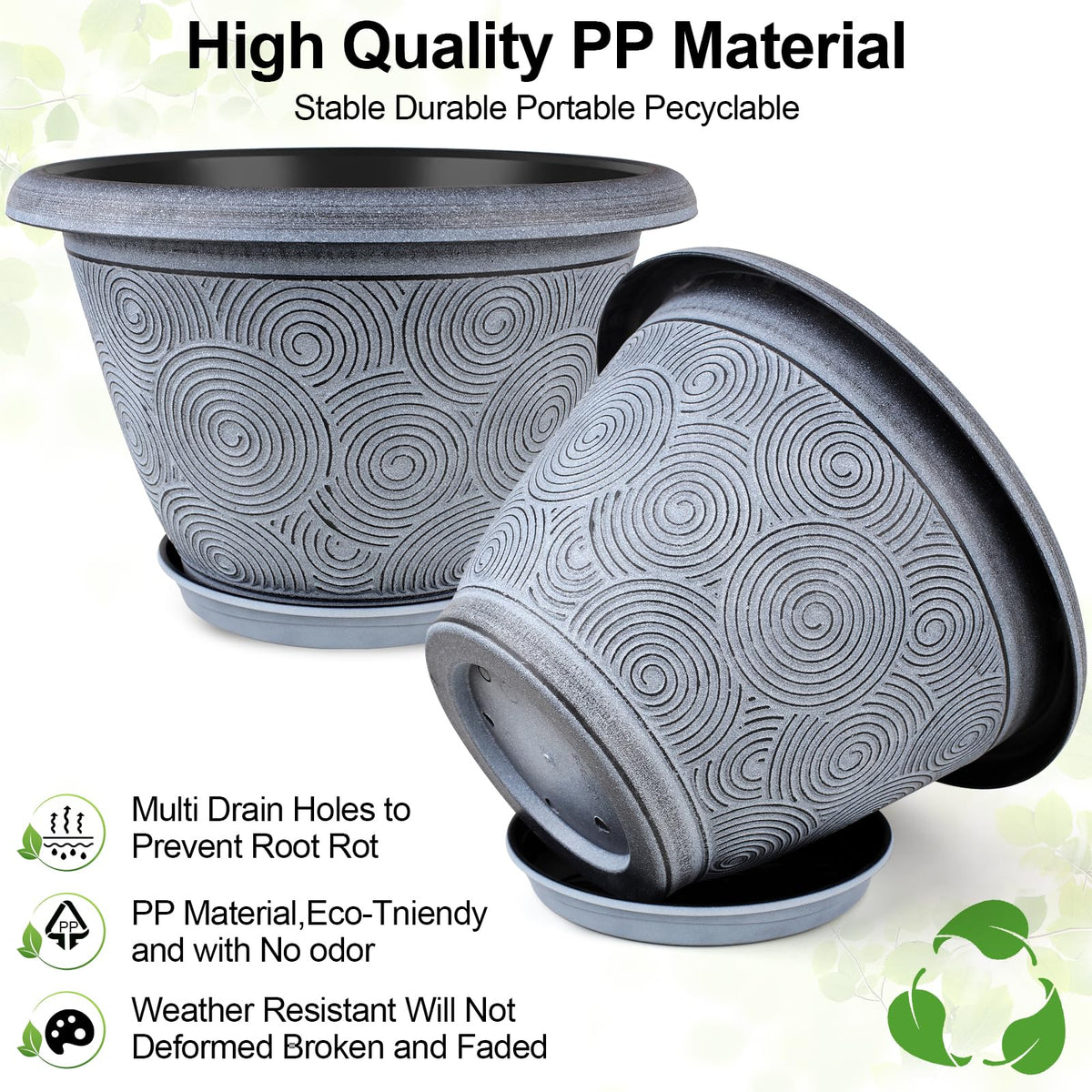 Fodetyff 8 Inch Flower Pots Planters for Indoor Outdoor Plants, 4 Pack Plastic Small Plant Pots with Drainage Hole & Tray, Modern Decorative Garden Pot with Saucer, Plant Container for House
