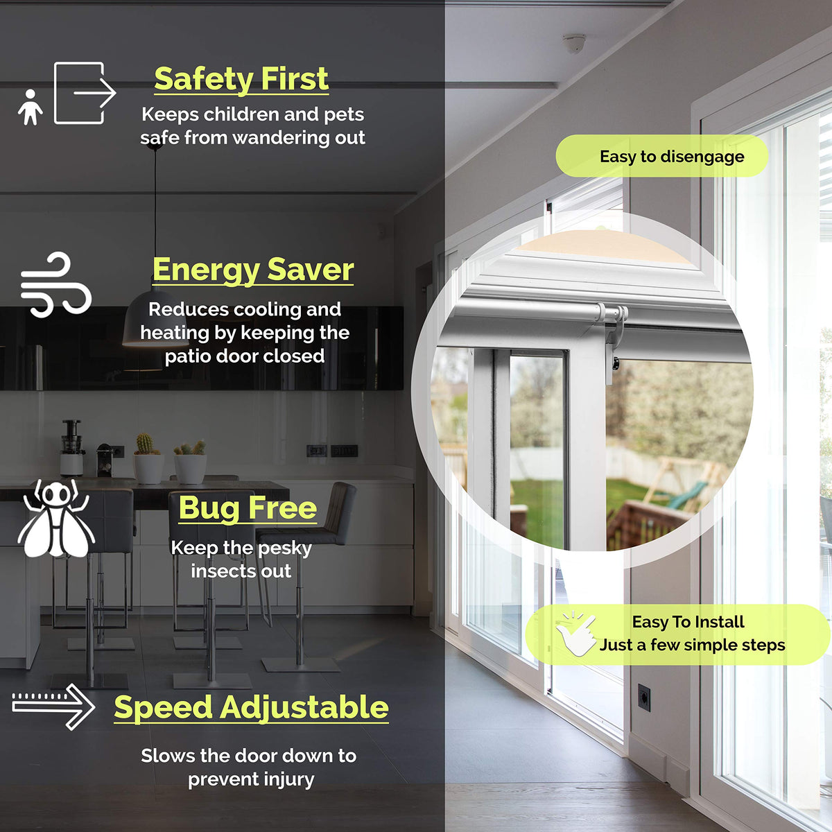 Slideback- Self Closing Sliding Patio Door Closer (Heavy Duty) for 5-6 ft Doors