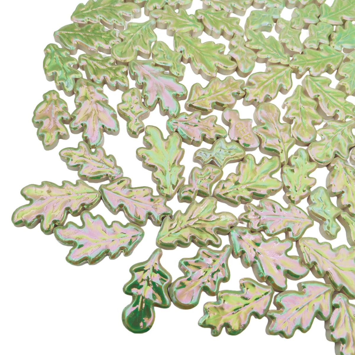1.1lb Wavy Leaf Ceramic Mosaic Tiles, 5 Size (1.06-1.57") Random Making Creative Mosaic Pieces for DIY Mosaic Craft Supplies, Home, Outdoor Decor (Iridescent Light Green)