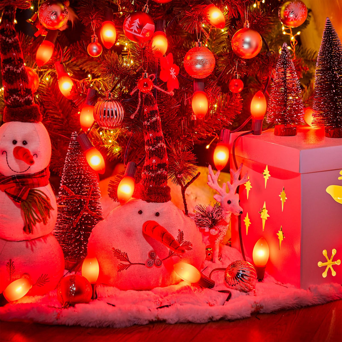 Minetom C9 LED Christmas Light Bulbs, 25 Pack, Shatterproof, Red, E17 Base, Dimmable