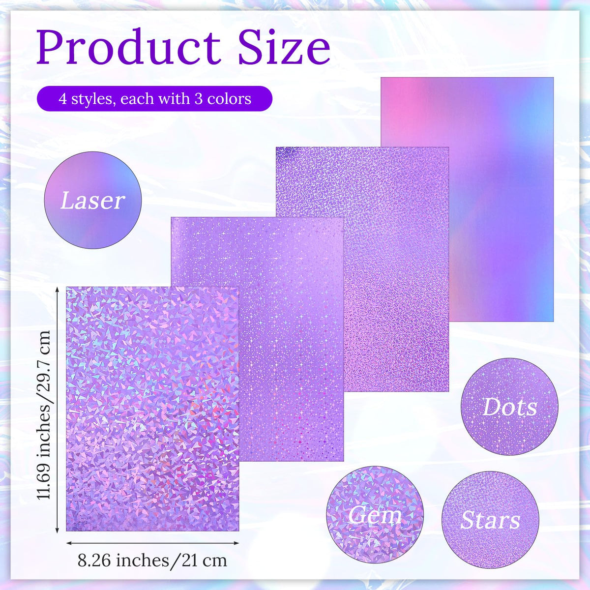 Kifmurase 120 Sheets Metallic Holographic Card Stock, Shiny Glitter Card Stock, Glitter Iridescent Mirror Paper 11.7 x 8.3'', 250GSM 12 Mixed Colors Foil Paper for Scrapbook, Cards Making, Crafts