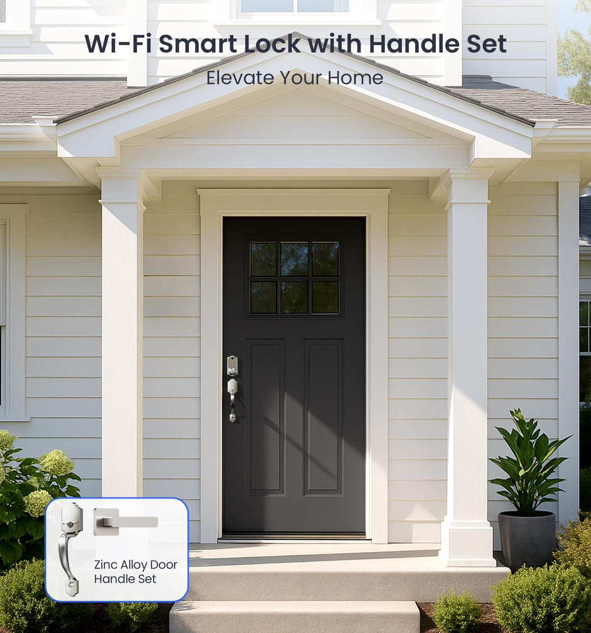 Veise VE017G-H Wi-Fi Smart Fingerprint Front Door Lock Set, Remote App Control, Keyless Entry Deadbolt with Handle, Backlit Keypad, IP55 Weatherproof, Auto Lock, Easy to Install, Satin Nickel