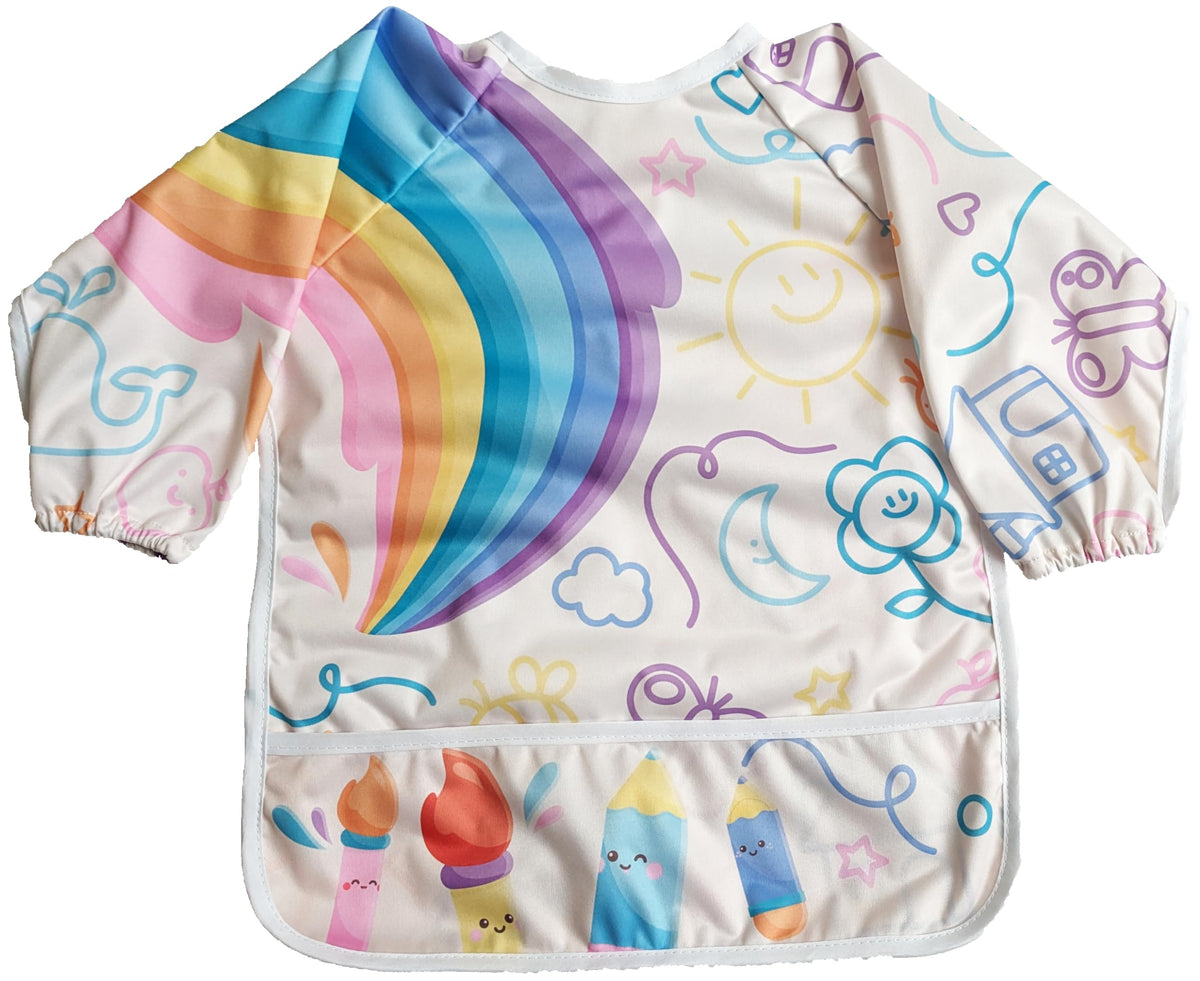 Madrona Brands Rainbow Doodle Full Long Sleeve Waterproof Toddler Art Smock | Crafts Cover, Paint Apron, Baby Bib | Fits Kids 1-3 Years