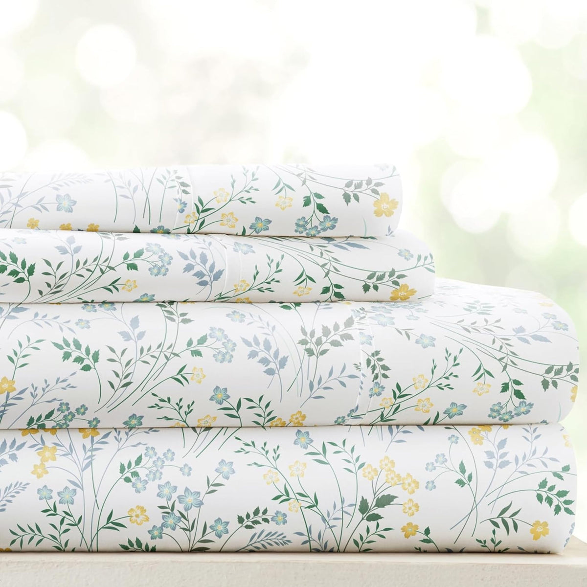 Linen Market Patterned Microfiber Queen Sheet Set 4 Piece – Oeko-TEX Certified Ultra Soft & Wrinkle-Free - 16" Deep Pocket Sheets - Easy Care Queen Size - Wildflower Light Blue