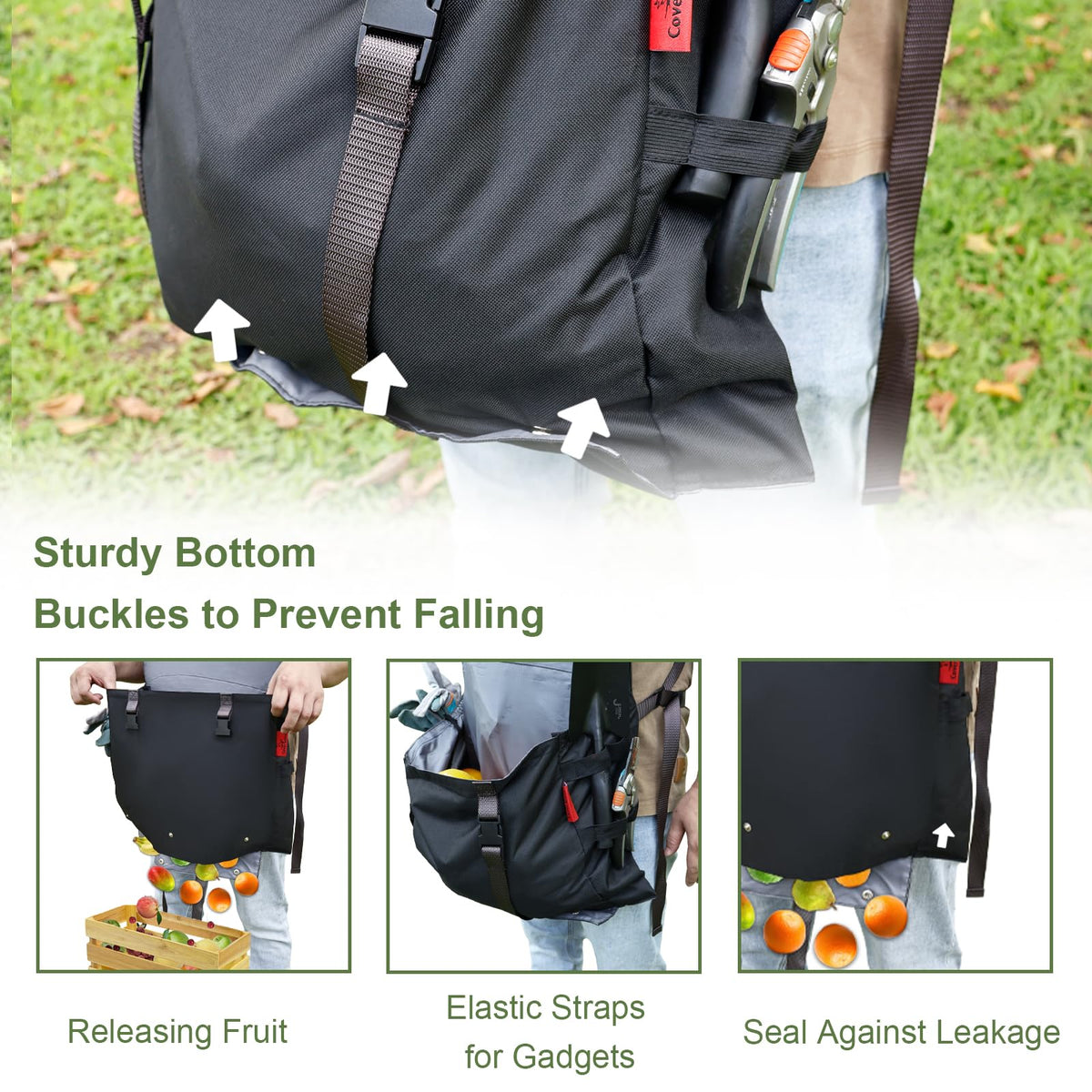 Cover Geny Gardening Apron Waterproof Cross Back Apron, 600D Heavy Duty Apron Harvest with Pockets, Adjustable Straps and Quick Release (BLACK)