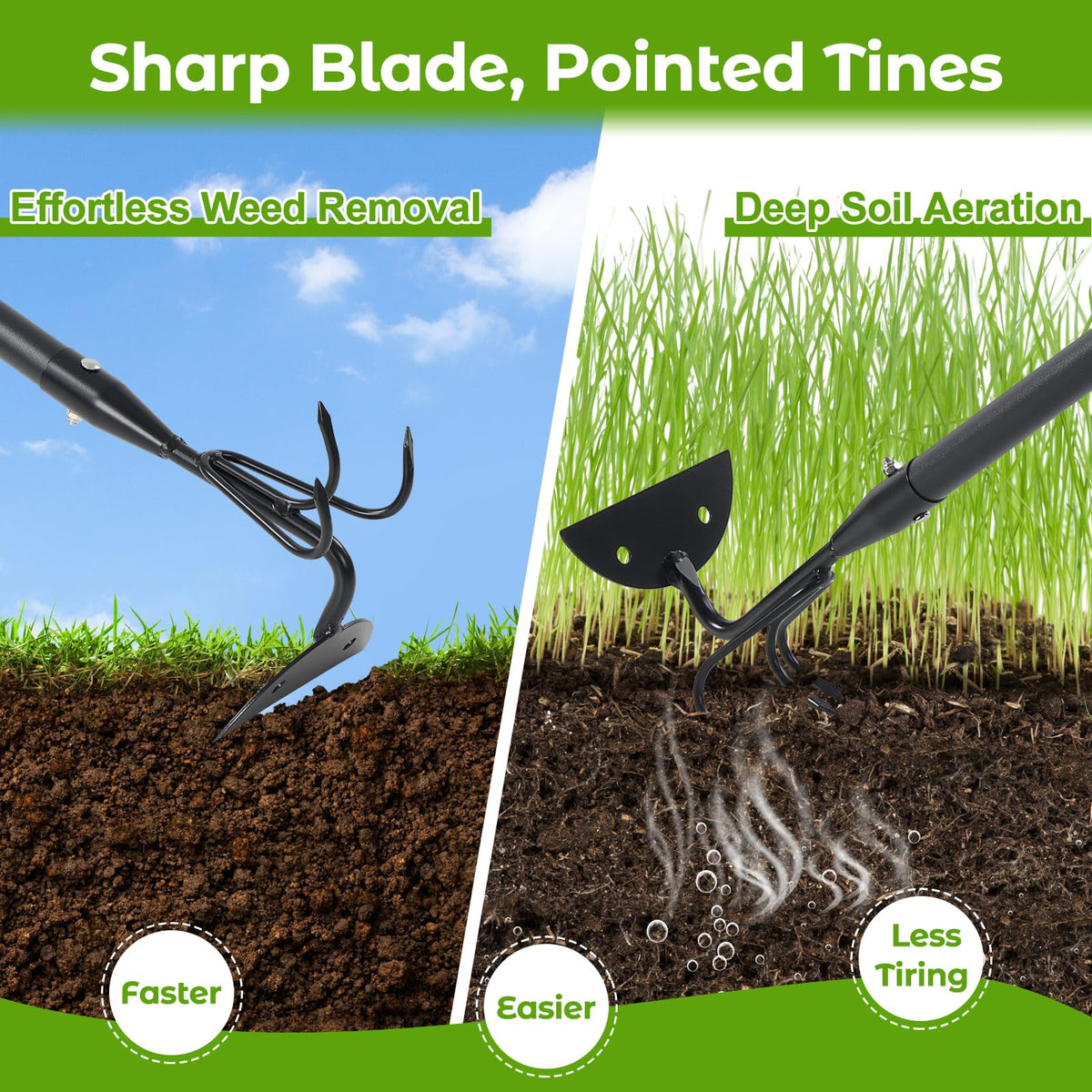 Garden Hoe, 2 in 1 Weeding Hoe and Cultivator Soil Tiller,52" Long Handle, Heavy Duty Hoe Garden Tool for Weeding, Loosening Soil, Cultivating, Gardening