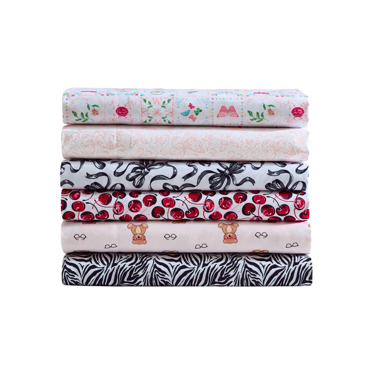 Betsey Johnson - Queen Size Sheet Set, Nerdy Teddies Print Microfiber Bedding with Deep Pocket Fitted Sheet, Bed Sheets with Matching Pillowcases, Wild Zebra Black