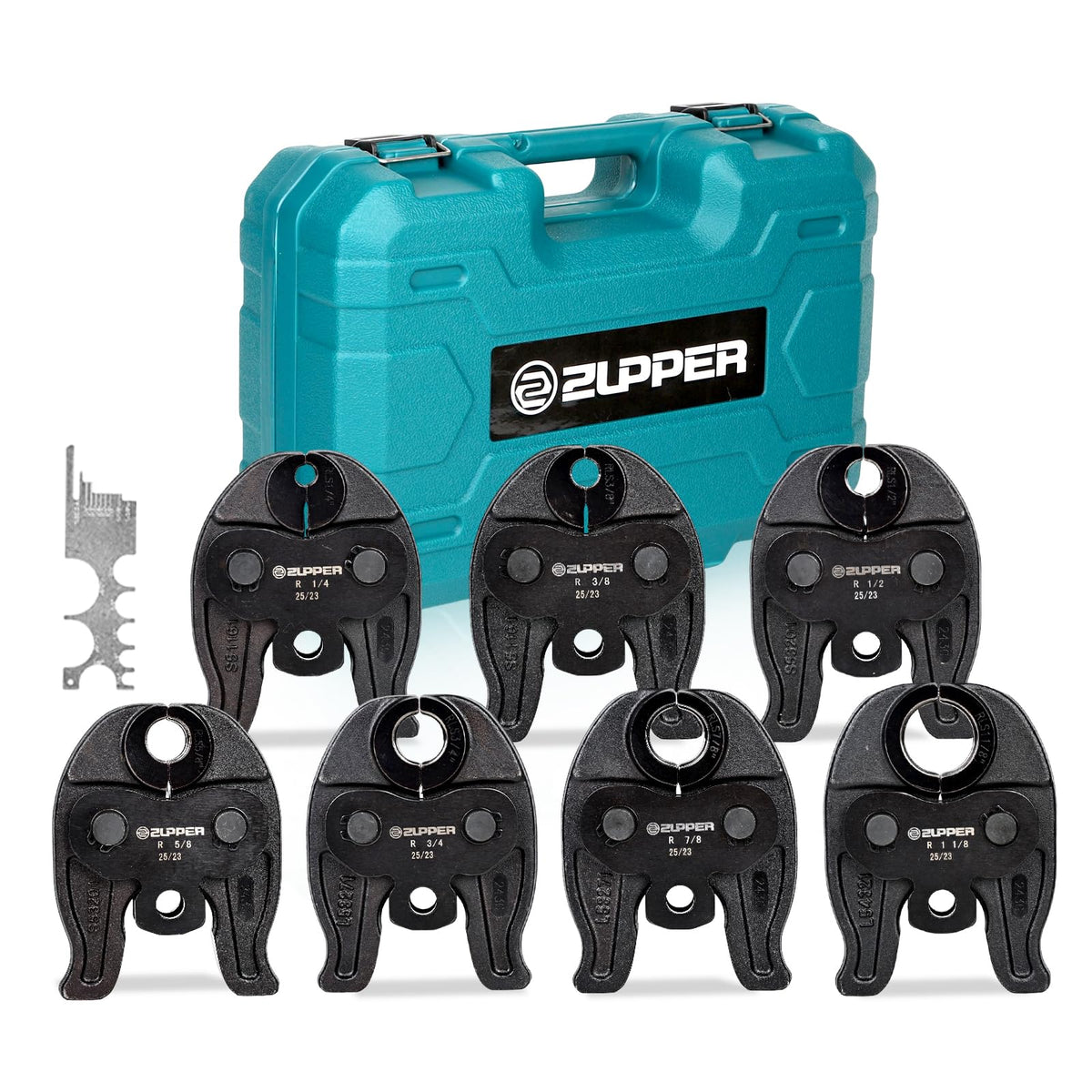 ZUPPER 7PCS Compact Press Jaws Kit 1/4" to 1 1/8" for RLS ACR Copper Pipes Compatible with Compact Press Tool (24 kN/5,400 lbs) Suitable for HVAC/R, Refrigeration Pressing Tools
