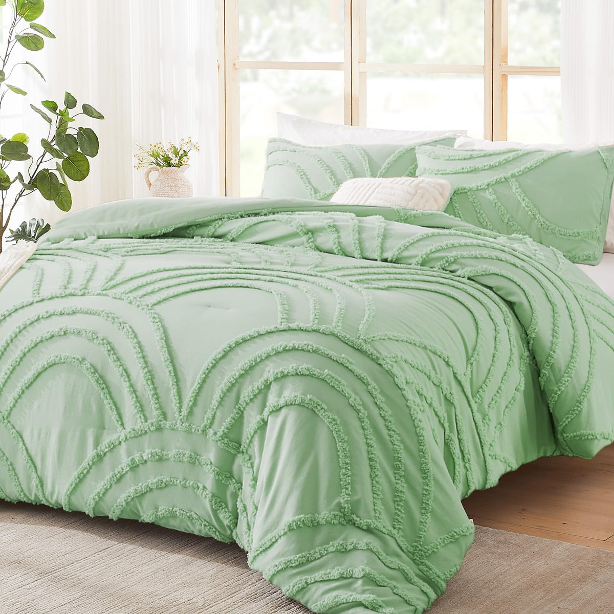 ENJOHOS Light Green Full Comforter Set - Full Size Boho Style Comforter, 3 Pieces Rainbow Bedding for All Season, Lightweight Soft Microfiber Comforter with 2 Pillowcase