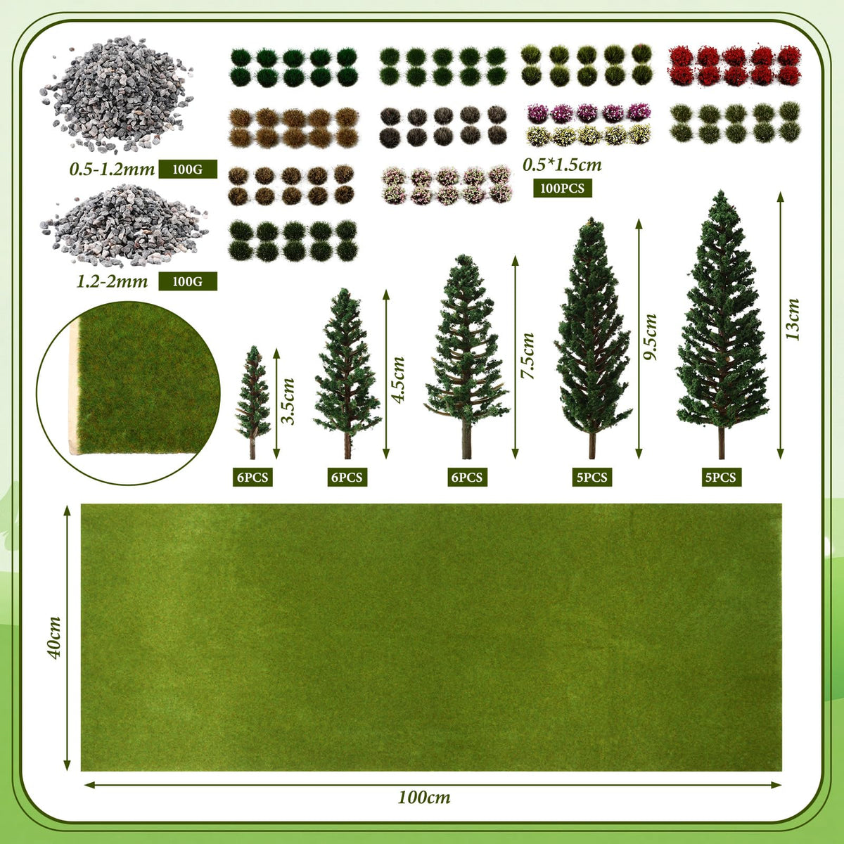 Ceenna 143 Pcs Miniature Model Trees Scenery Landscaping Kit Include Diorama Trees Artificial Grass Mat Pebbles Ho Scale Train Accessories for DIY Crafts Project Building Model Scenery Landscape