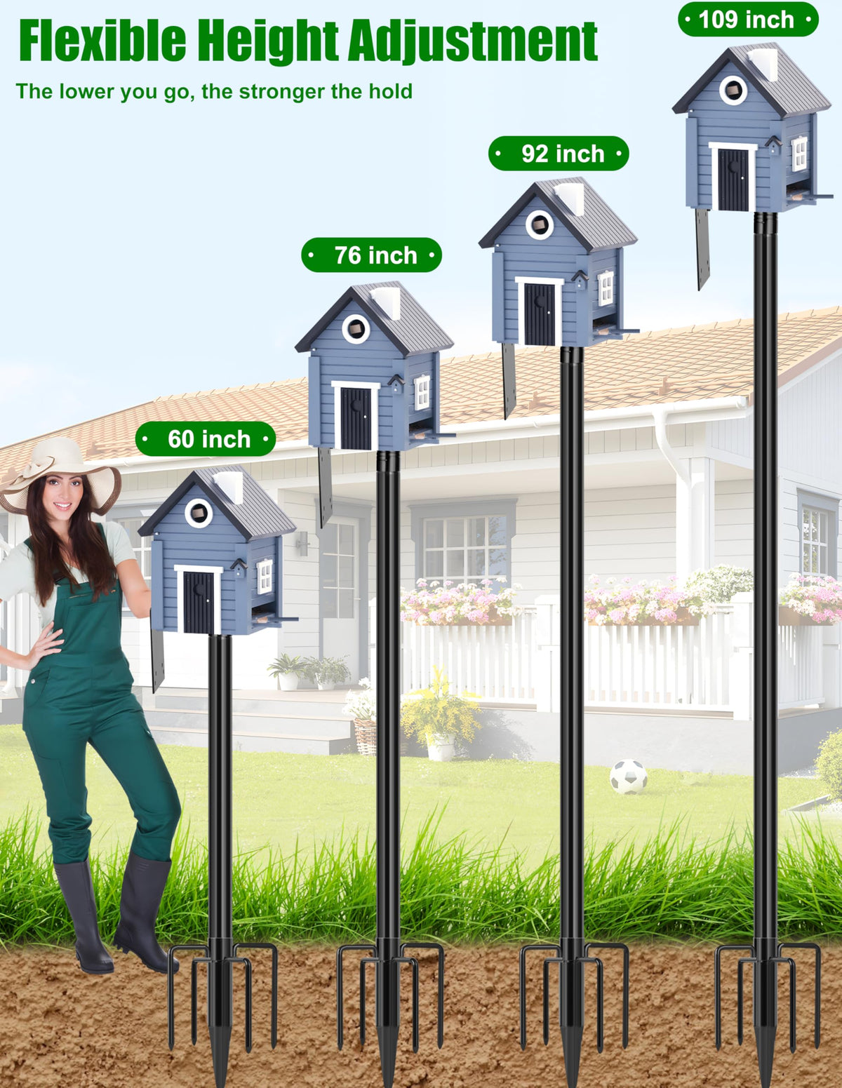 XDW-GIFTS Bird House Pole, 1 Pack 109 Inch Metal Bird Feeder Pole for Outdoor, with 5-Prong Heavy Duty Base for Birdhouse Mounting, Weather Station