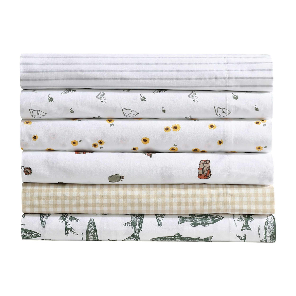 Eddie Bauer - Sheet Set, Luxurious Cotton Percale Bedding with Matching Pillowcase, Crisp & Cool, Fully Elasticized (Buddy Camping Allover White, Twin)