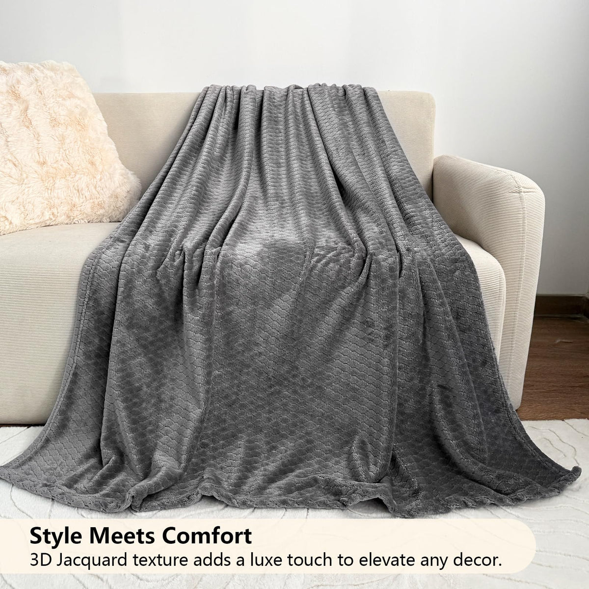 Kingcason Stone Gray 50x60 Breathable Fleece Throw Blanket for AC Rooms