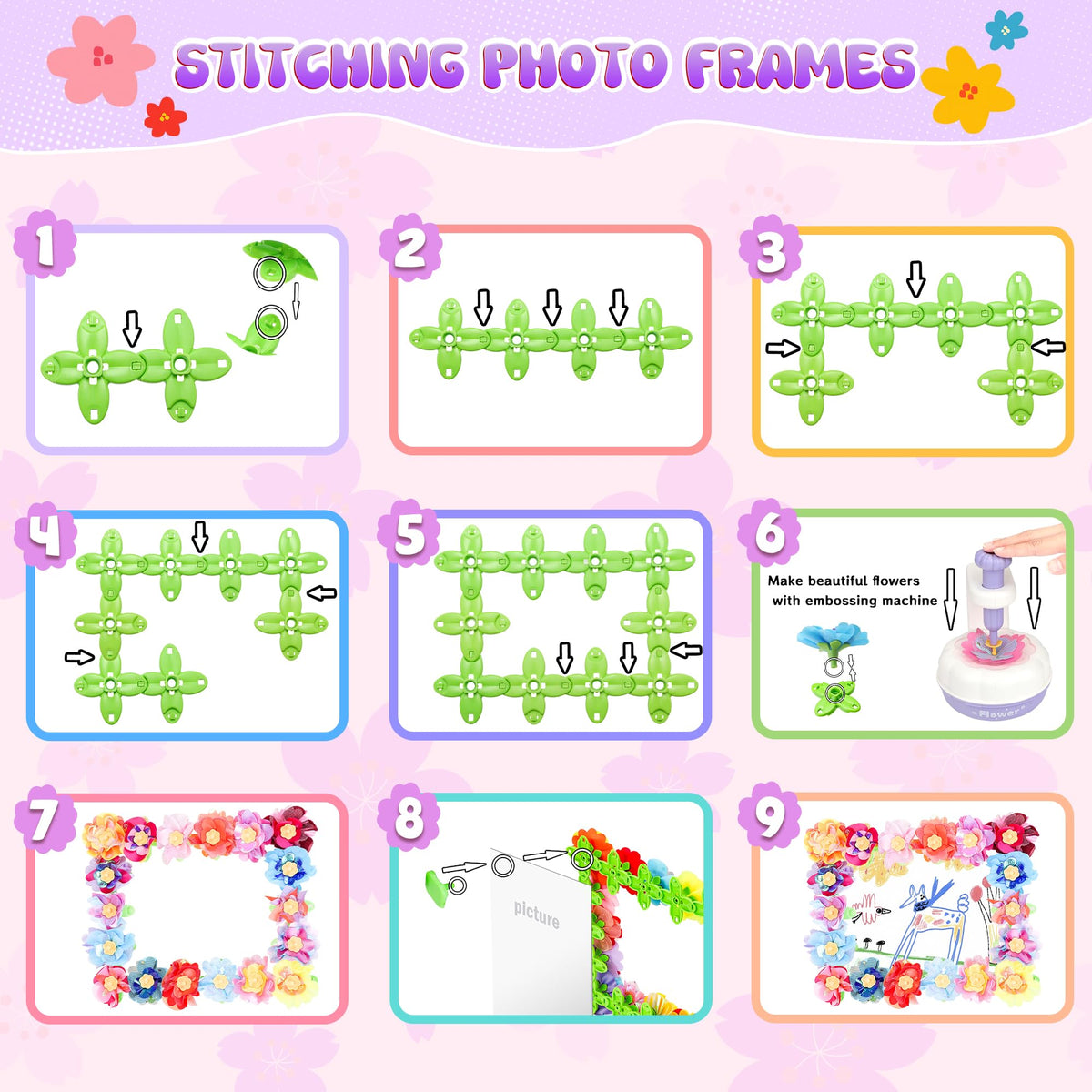 GirlsHome 300+PCS Fabric Flower Bouquets Toys, DIY Flower Making Kit for Kids, Reusable Arts and Crafts for Kids, 2 Gameplays STEM Educational Preschool Toy, Birthday Gifts for 3 4 5 6 7 8+ Years Old
