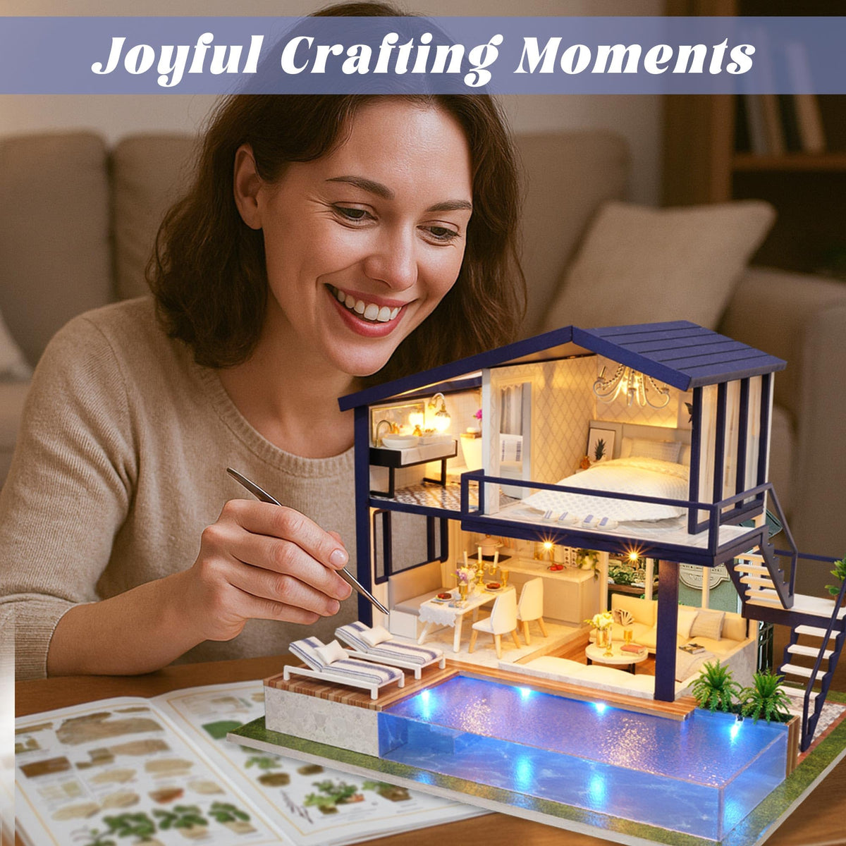 Flever Dollhouse Miniature DIY House Kit Manual Creative with Furniture for Romantic Artwork Gift (Perfect Time Apartment)