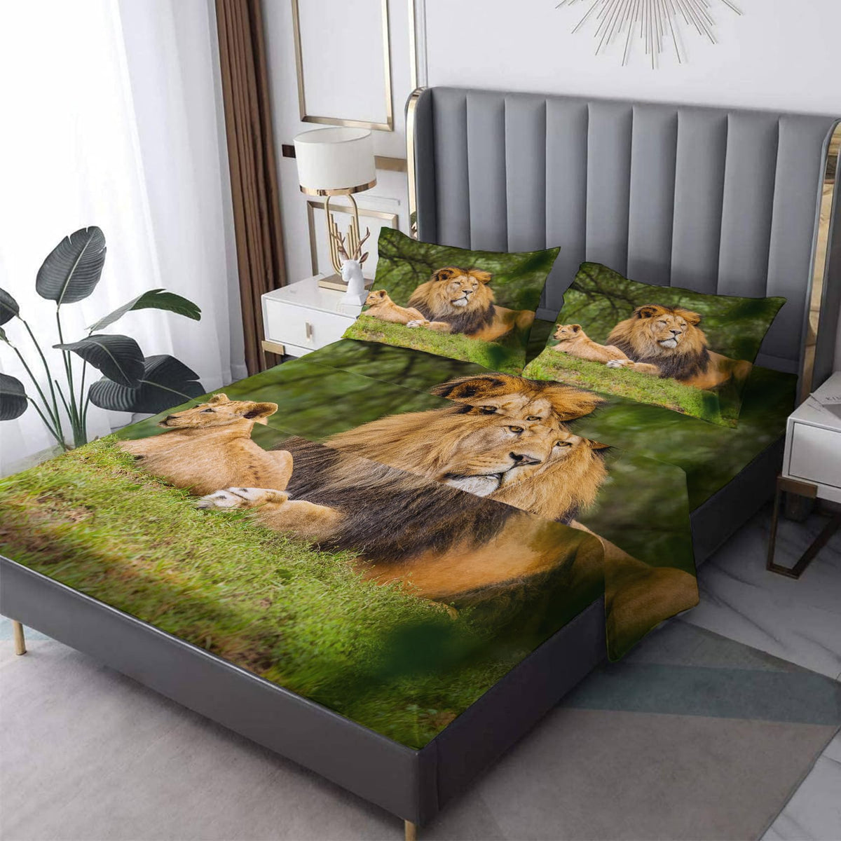 THYUNQ Lion Sheets Full Size Bed, 3D Animal Pattern Bedding Sheets & Pillowcases - 16 Inch Deep Pocket, Super Soft Microfiber Printed Sheet Set 4 Piece