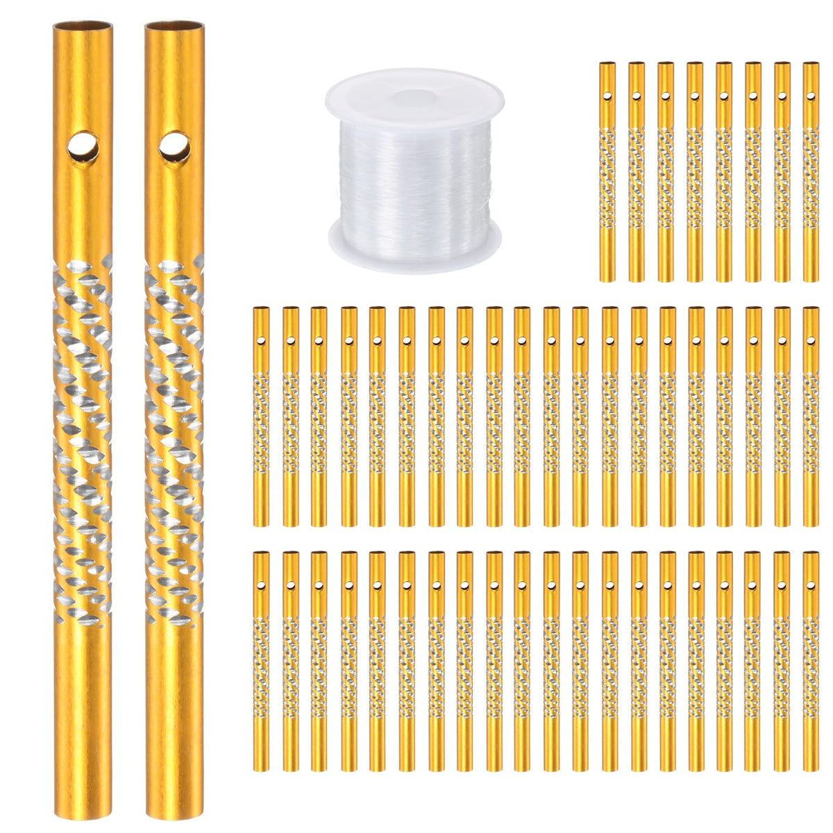 M METERXITY 50-Pack Wind Chime Tubes, Aluminum Wind Chime Empty Tubes with String, Metal Wind Bell for Adults Arts and Crafts/DIY Home Garden Outdoor Hanging Decorations [0.6x8cm, Yellow]