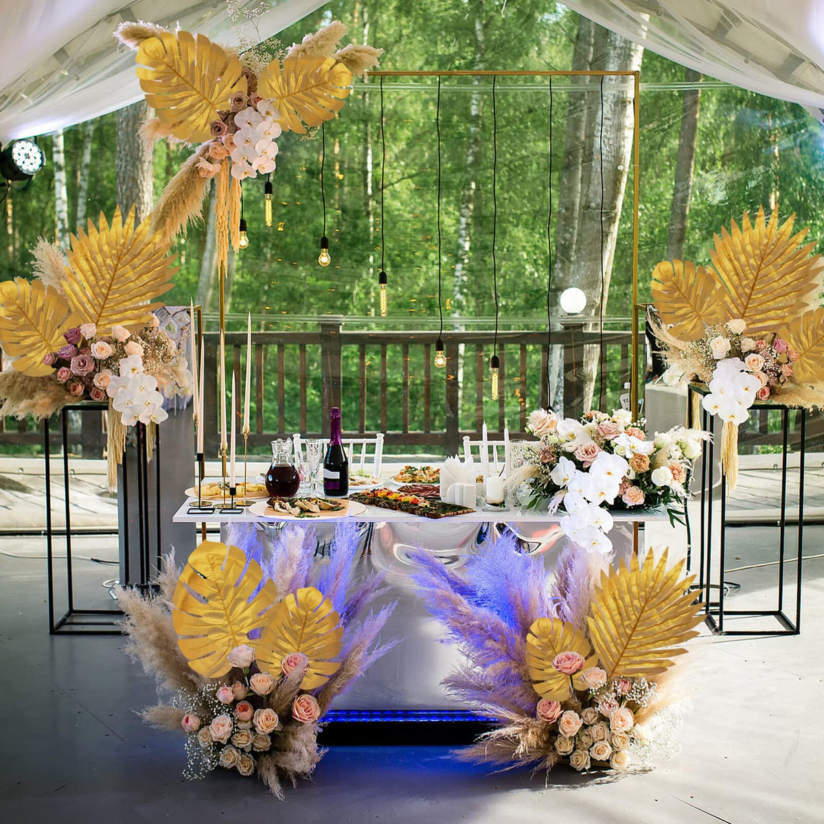 BESTOYARD 20pcs Artificial Plants Palm Leaves Plastic Gold Tropical Party Leaves Decorations Wedding Decorations Simulated Golden Turtle Leaf