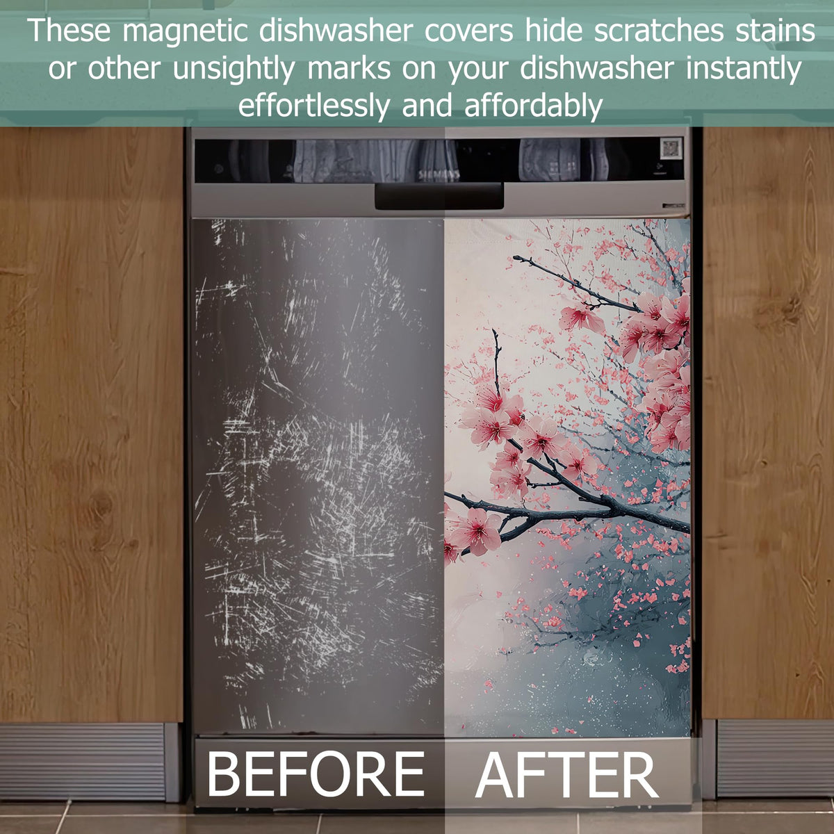 Cherry Blossom Refrigerator Magnet Cover,Pink Flowers Washable Dishwasher Magnets Decorative Cover,Home Kitchen Decorative Dishwasher Front Panel Cover 23x26 Inch