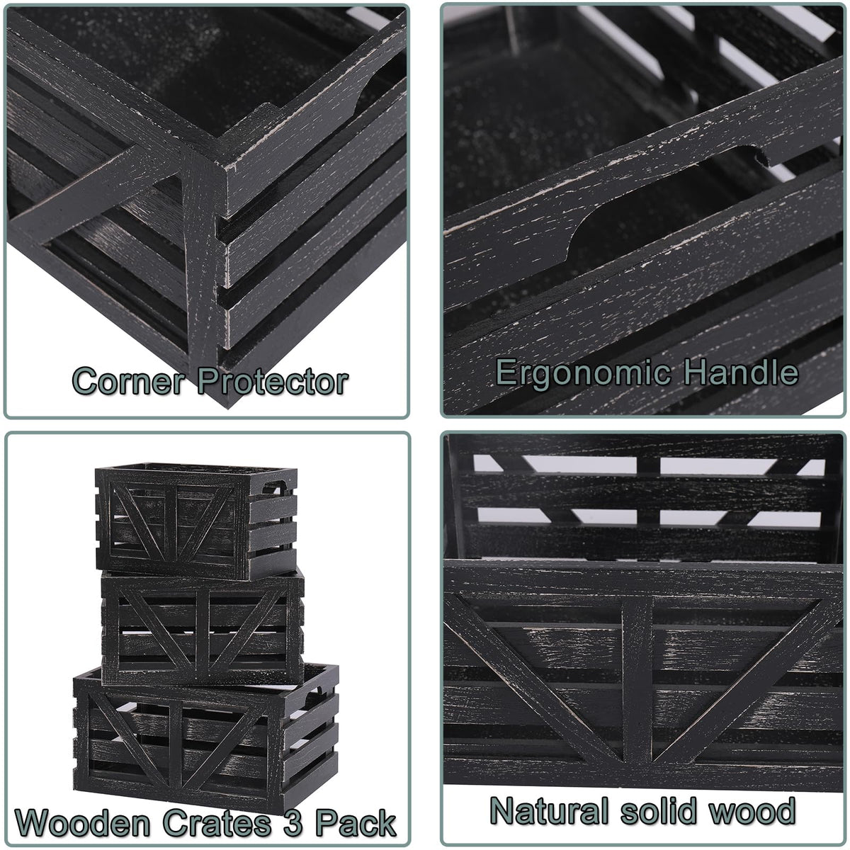 HTAYUXWO Storage Crates Nesting Wooden Boxes 3 Pack,Wood Storage Crates with Handles,Rustic Farmhouse Crates,Wooden Storage Container for Display