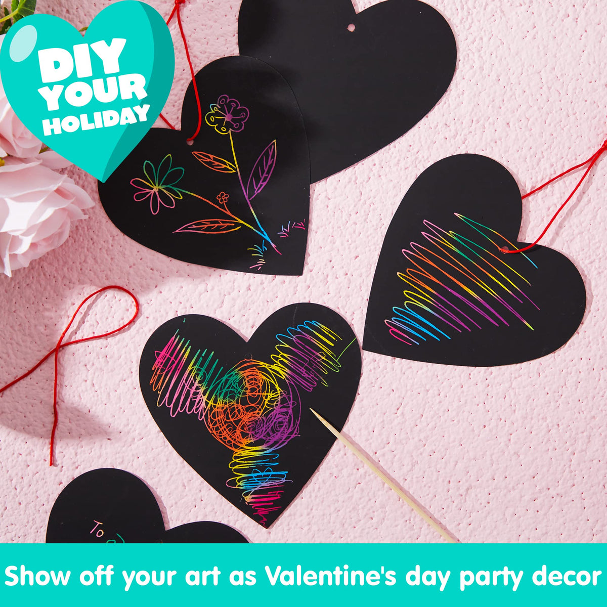 JOYIN 36 Packs Valentines Day Gifts Cards for Kids Magic Color Scratch Heart Rainbow Scratch Paper Heart Valentine Crafts and Art for Kids Classroom Exchange Create Rainbow Art Without Ink